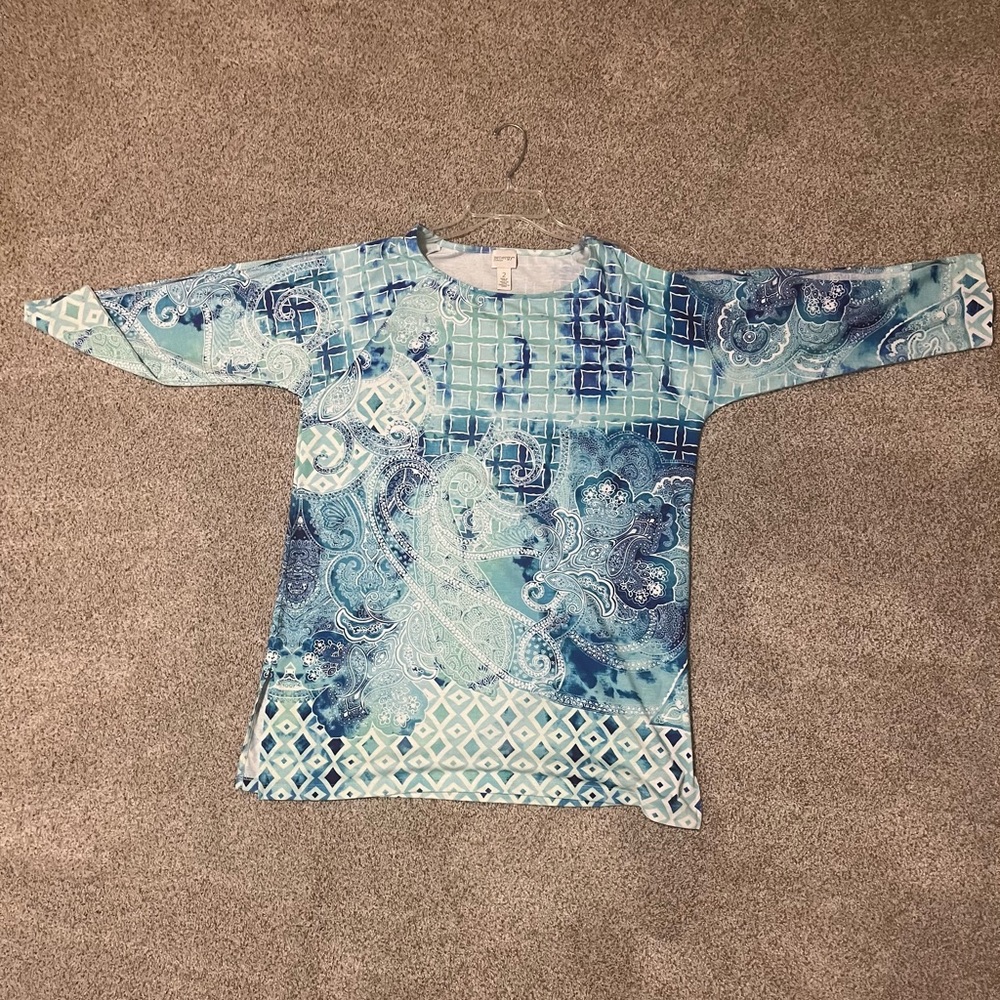 Chicos Blue Paisley & Geometric Print Tunic Top